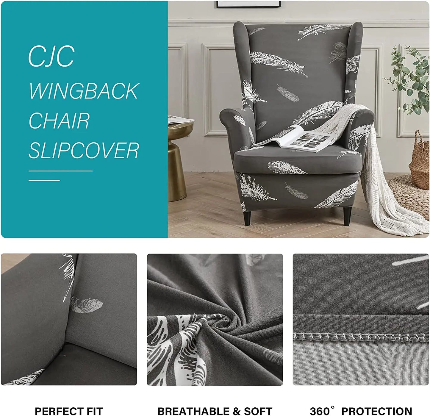 Printed Wing Chair Cover Wingback Stretch Spandex Armchair Covers Nordic Removable Relax Sofa Slipcovers With Seat Cushion Cover by S And B Enterprise