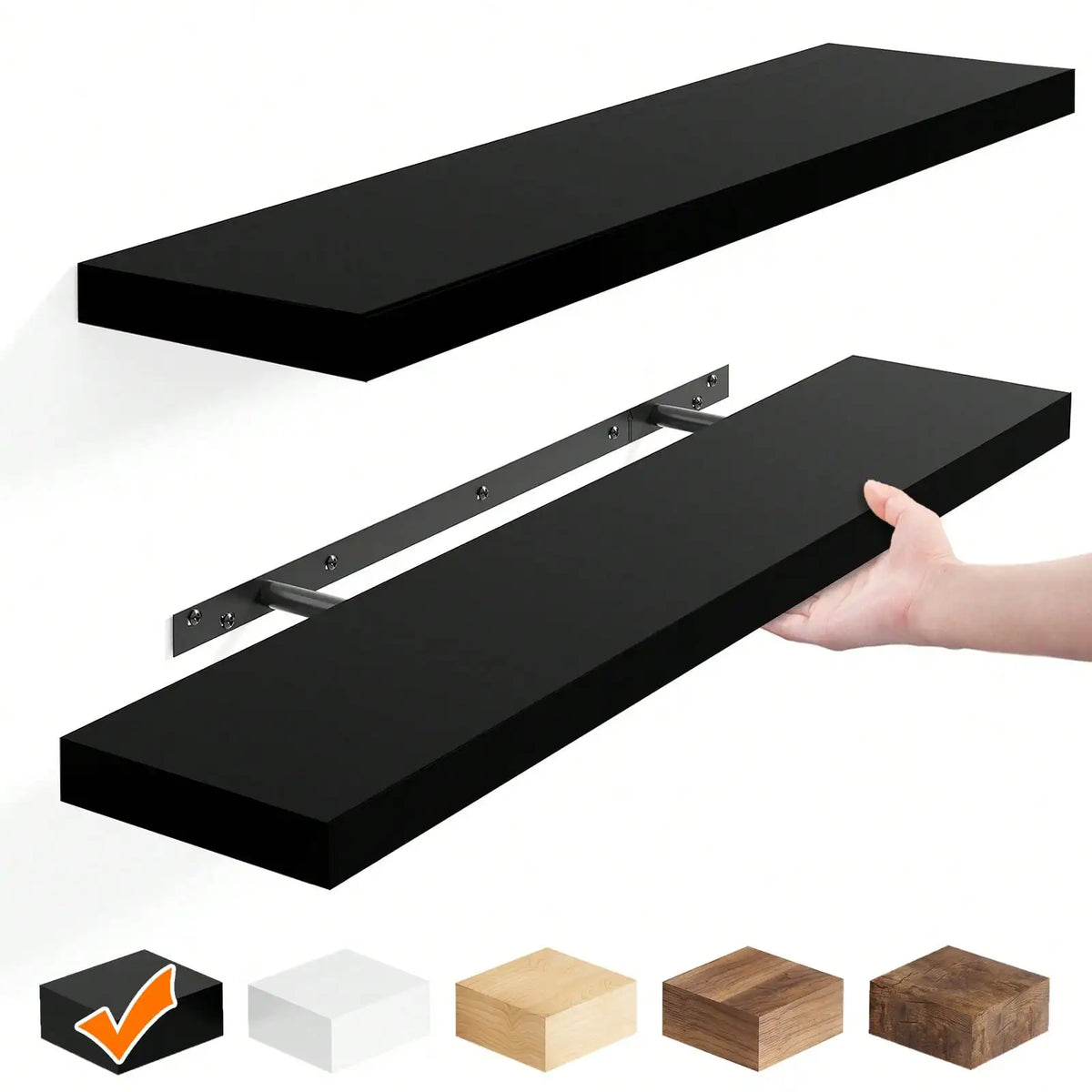 Floating shelves set of 2, 22-inch black MDF wall-mounted shelves by S And B Enterprise