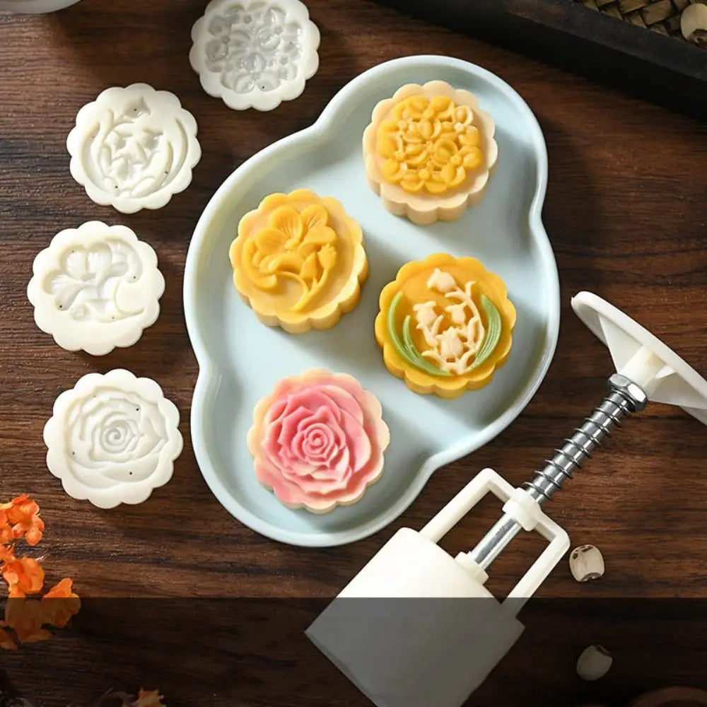 Mid Autumn Festival Round Mooncake Mold 50g DIY Hand Press Mold Fondant Cake Decoration Tools Flower Shape Moon Cake Mould by S And B Enterprise