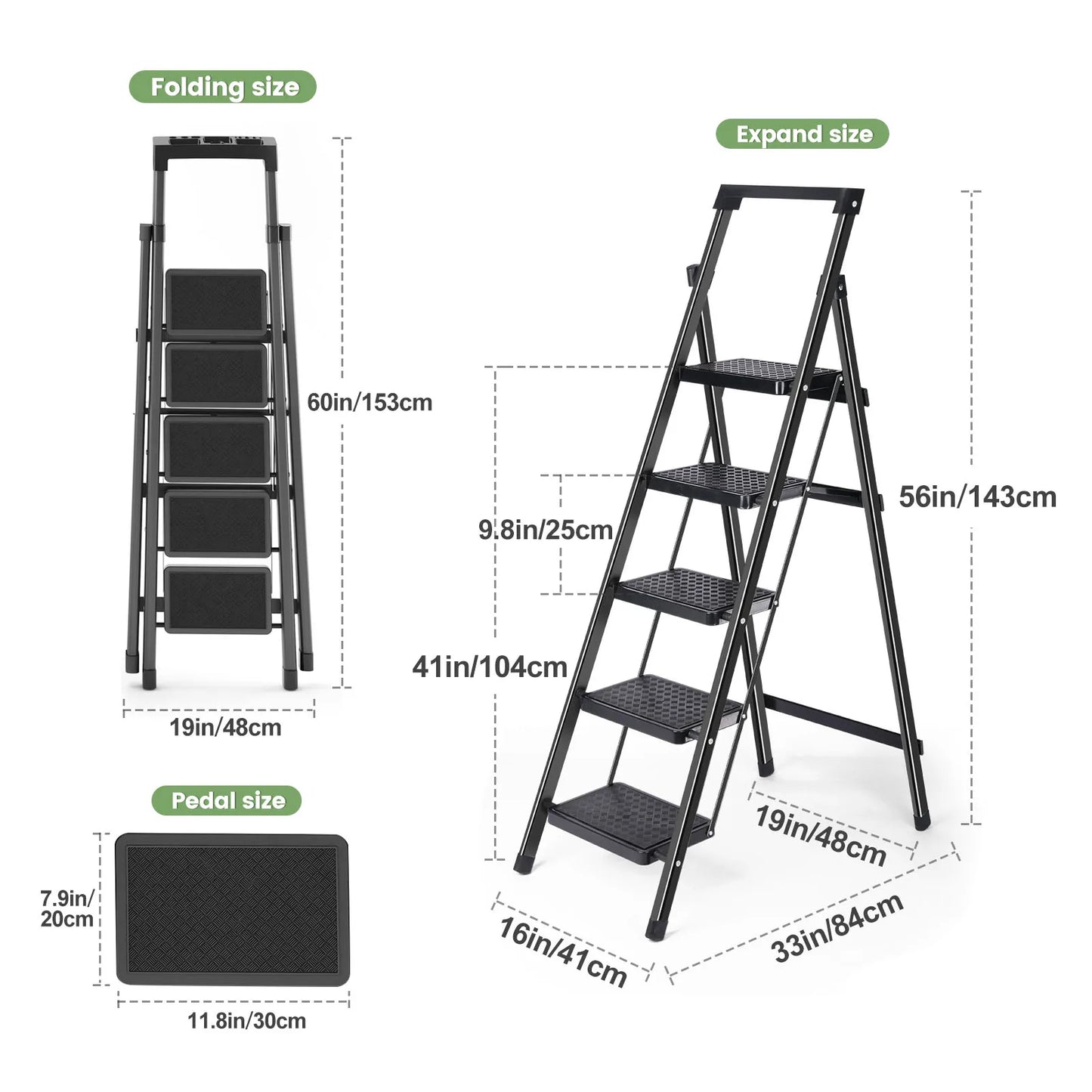 Folding Heavy Duty Step Ladder With Handrail And Grip