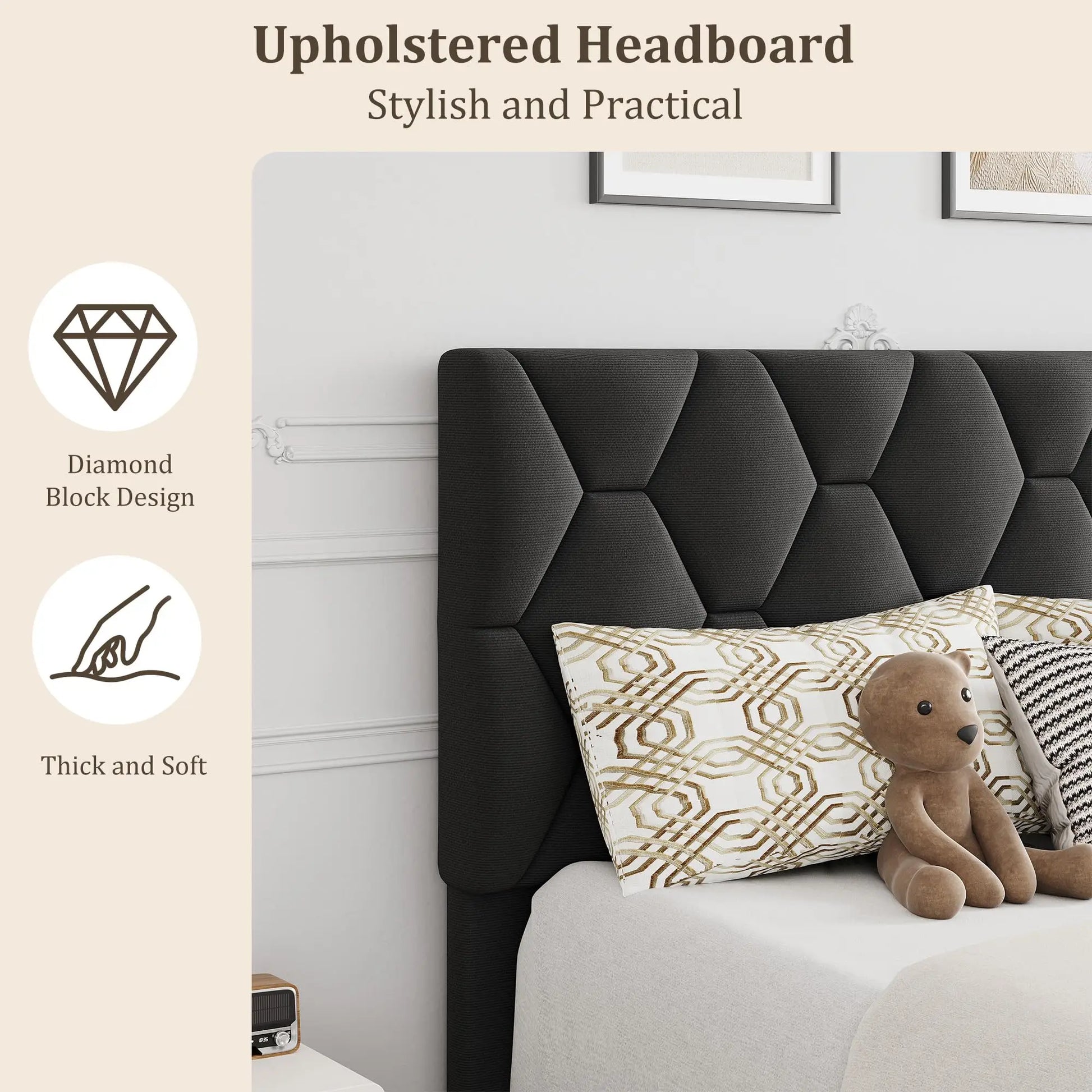 HiMISS Upholstered Bed Frame With Headboard Quiet Heavy Duty by S And B Enterprise