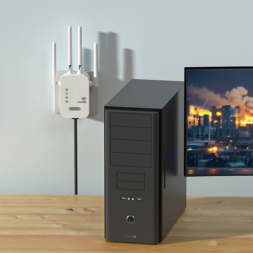 1200Mbps Wireless WiFi Repeater with WAN/LAN Port Dual-Band 2.4GHz/5GHz WiFi Signal Amplifier 4 Antennas WiFi Enhancer for Home