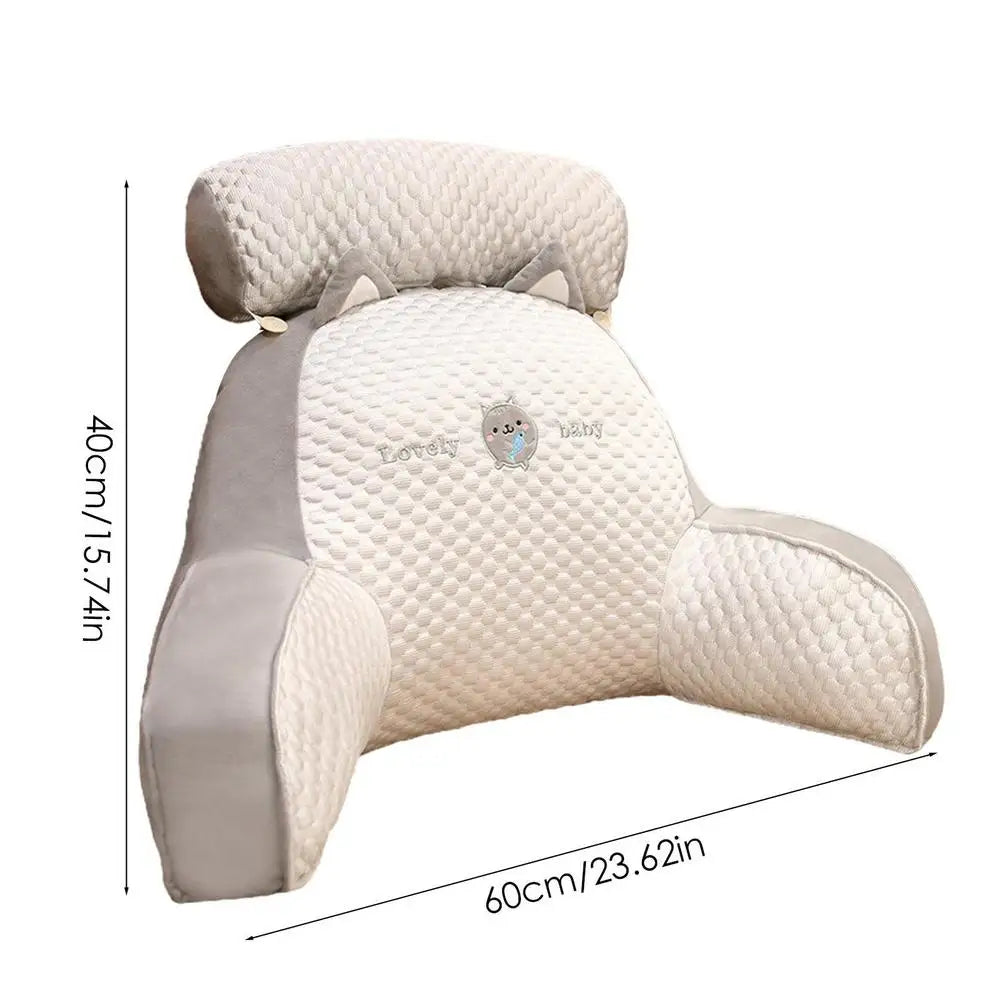 Backrest pillow with arms in beige quilted fabric, ideal for watching TV or reading.