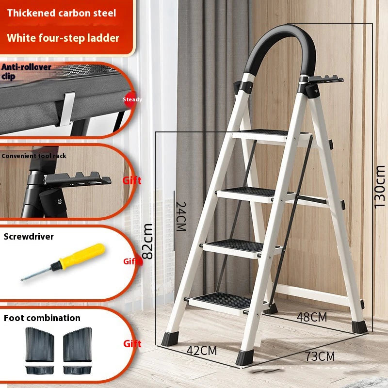 S And B Enterprise adjustable zigzag folding ladder; white carbon steel with black non-slip steps, 3–6 steps