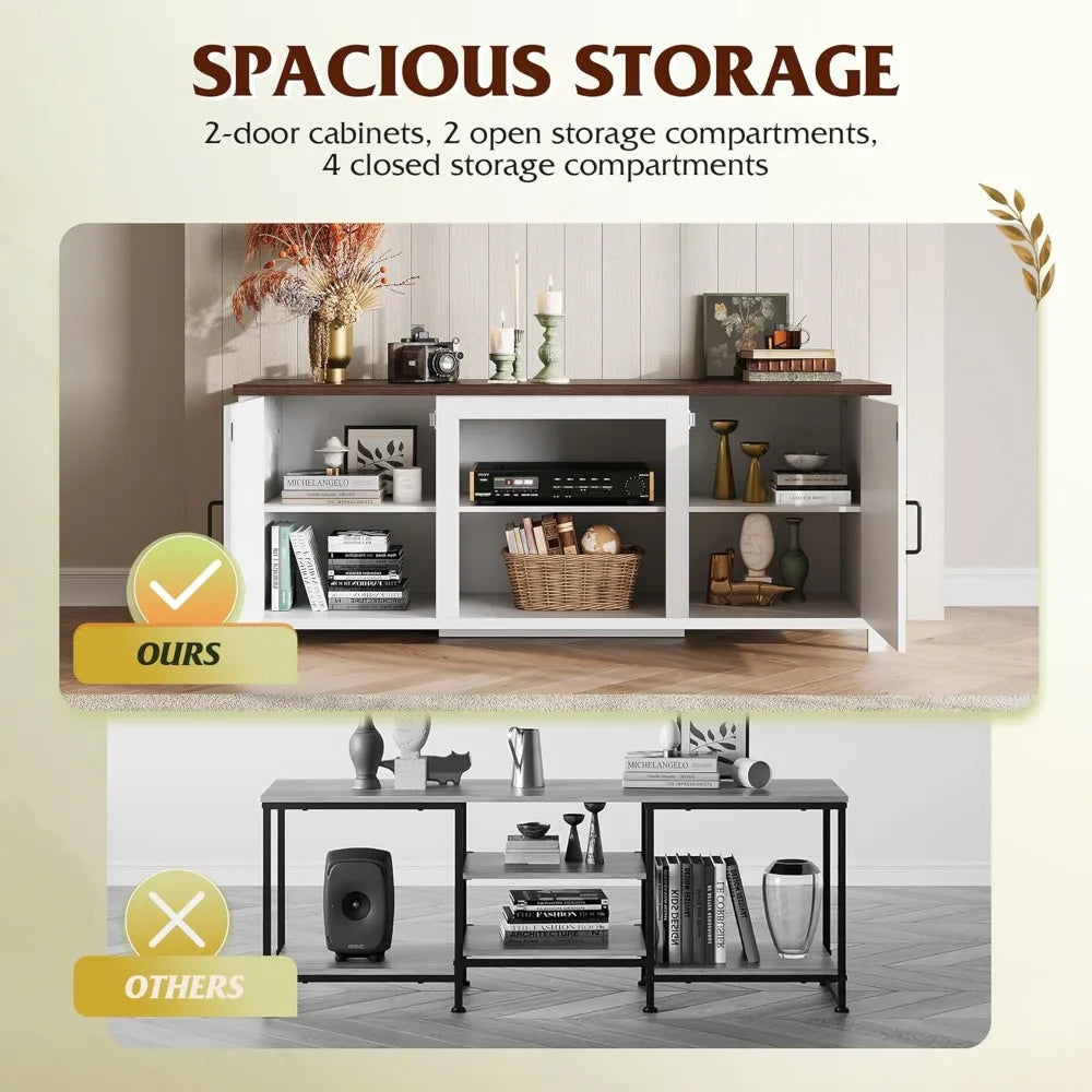 Modern Farmhouse TV Stand With X Shaped Barn Doors Storage