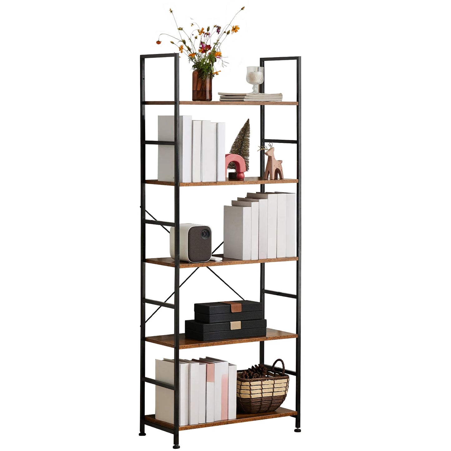 JHK 5 Tier Wooden Display Bookshelf Storage Standing Shelf Stable Frame Graduated Shelves for Organized Display for Living Room by S And B Enterprise