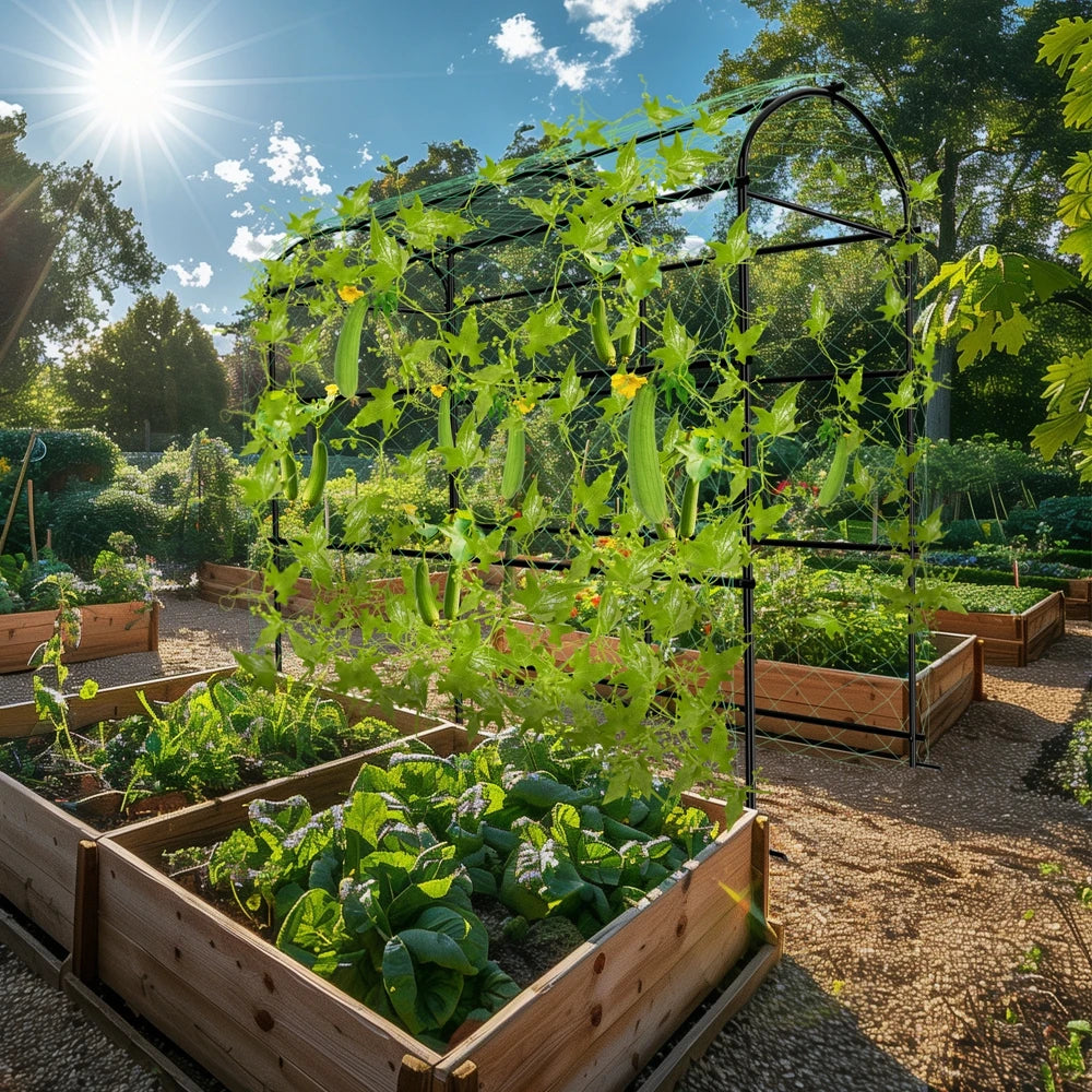 U-Shaped metal tall garden plant trellis frame for climbing vegetables, black, S And B Enterprise (2 frames)