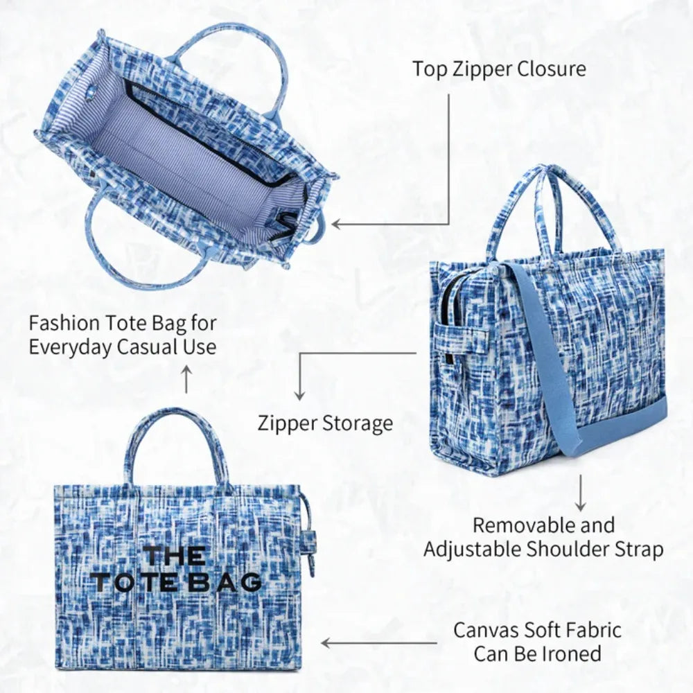 Denim canvas tote bag for women by S And B Enterprise, large-capacity blue bucket tote with adjustable strap