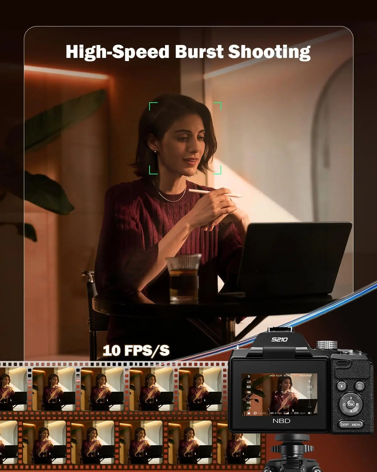 8K digital camera by S And B Enterprise for photography and vlogging, 64MP, 180° flip screen, black