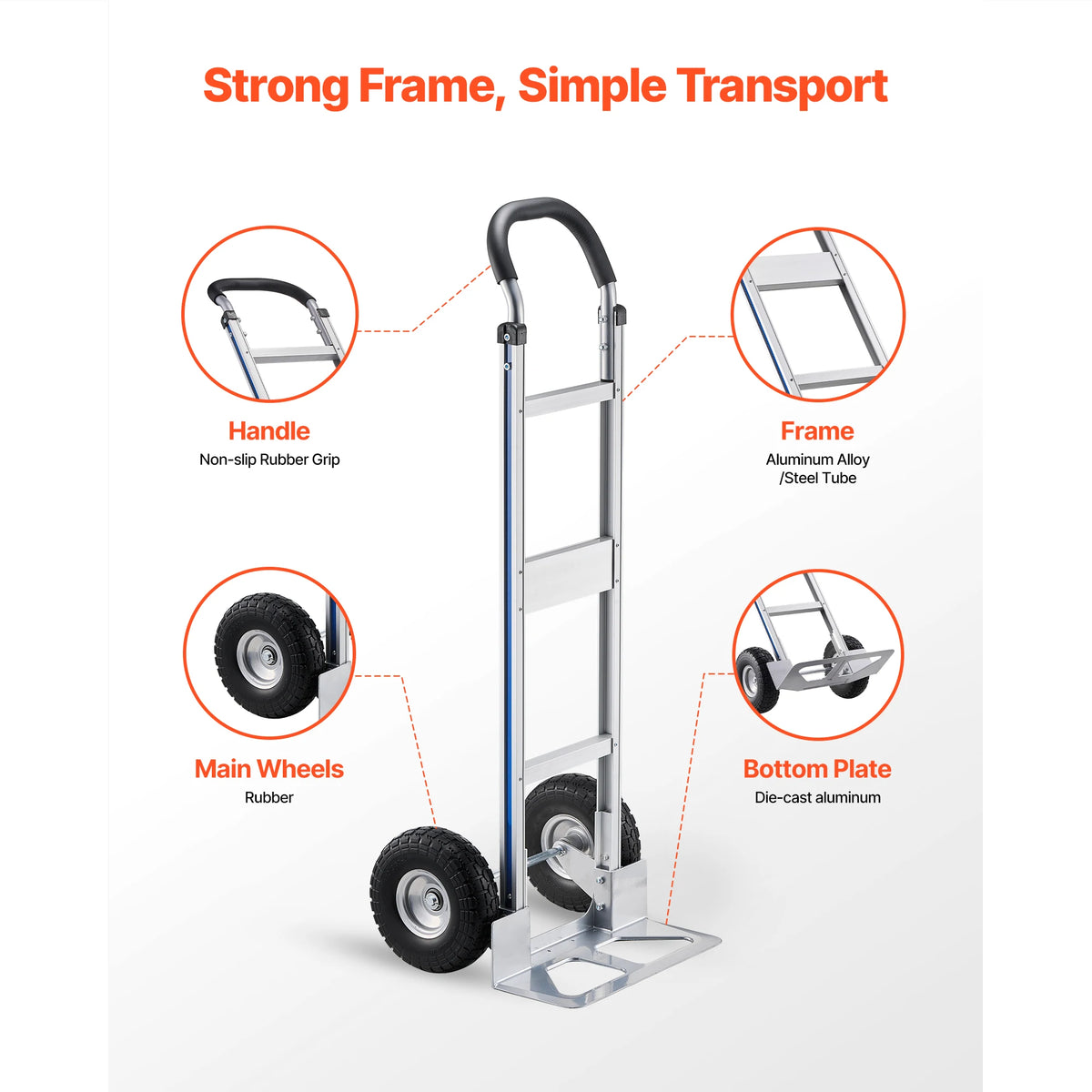SucceBuy 500LBS Hand Truck Dolly with Non-Slip Wheels & Tie-down Strap Aluminum Alloy Portable Trolley for Moving Home Warehouse
