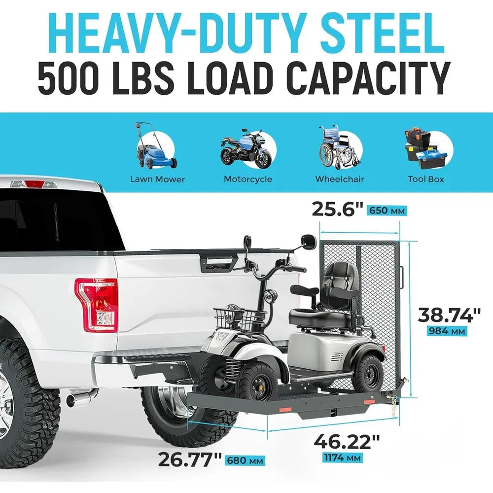 Foldable Trailer Hitch Cargo Carrier With Ramp 500 Lb Capacity by S And B Enterprise