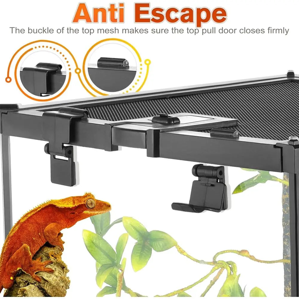 Reptile Glass Terrarium Full View Tank With Feeding Slot Stackable