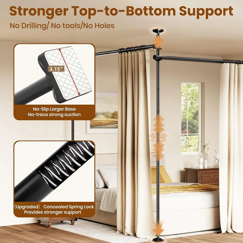 Room divider curtain rod by S And B Enterprise, adjustable 28–171in W x 4–10ft H, no-drill tension rod