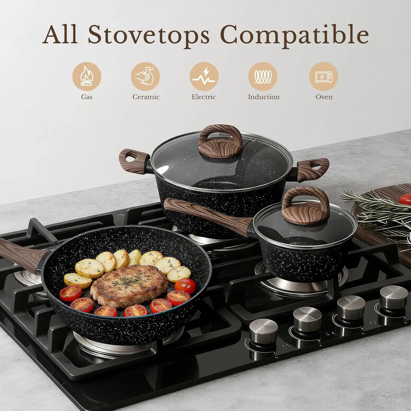 Nonstick Ceramic Cookware Set Induction Compatible PFAS Free
