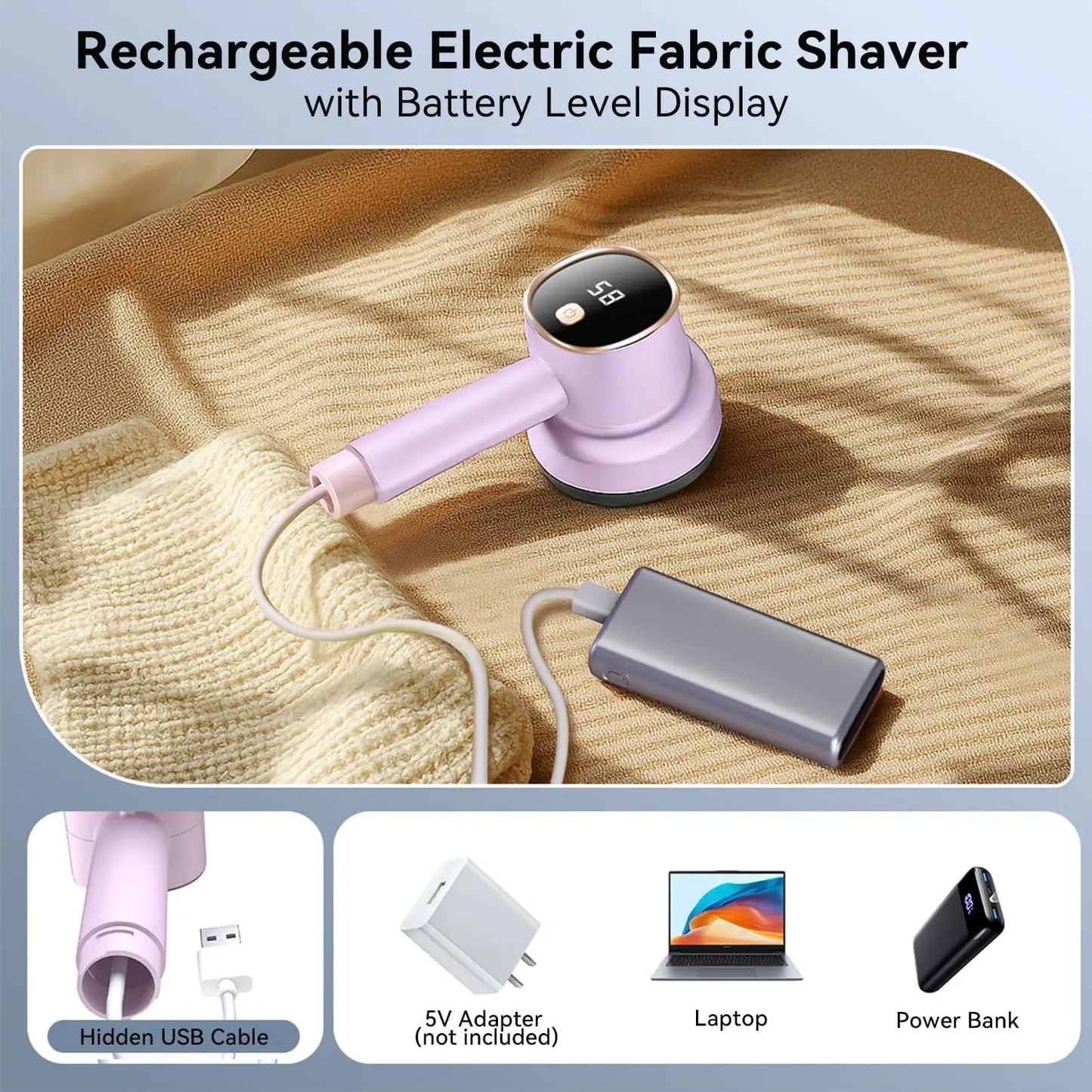 Rechargeable Fabric Shaver: 6-Blade, 3 Speeds, LED Display, Portable Lint Remover for Clothes, Sweaters, Furniture by S And B Enterprise