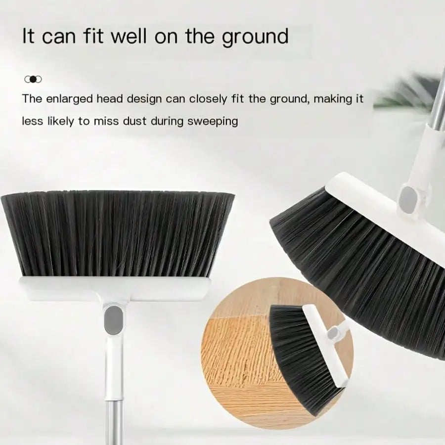 2-In-1 Foldable Broom And Dustpan Combo Set , Long Stainless Steel Handle Self-Cleaning Comb Teeth Floor Sweeping Kit, Windproof Dustpan For Pet Hair Quick Dust Removal, Household Cleaning Supplies For Home Dorm Office Bathro