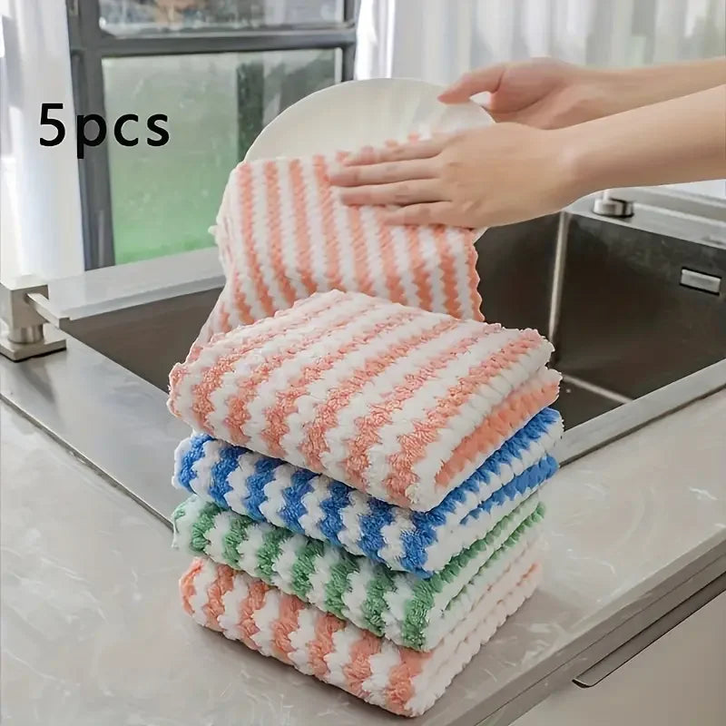 10/40PCS Super Absorbent Dishcloths Coral Fleece Cleaning Cloths Thickened Kitchen Washing Dish Rags Glass Windows Wipe Towels by S And B Enterprise