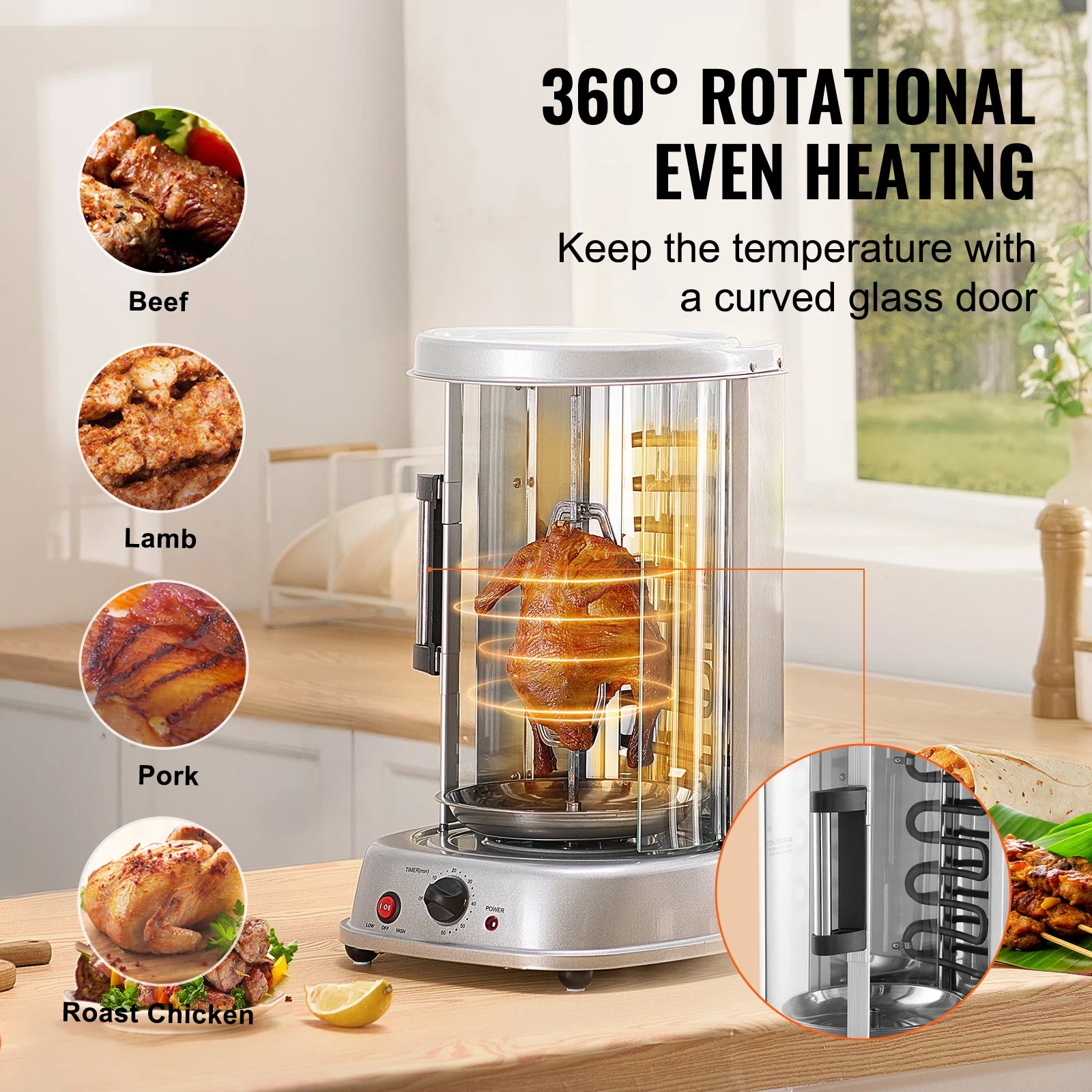 SucceBuy Shawarma Grill Machine Vertical Chicken Shawarma Cooker Machine Electric Stainless Steel Broiler Gyro Rotisserie Oven D by S And B Enterprise