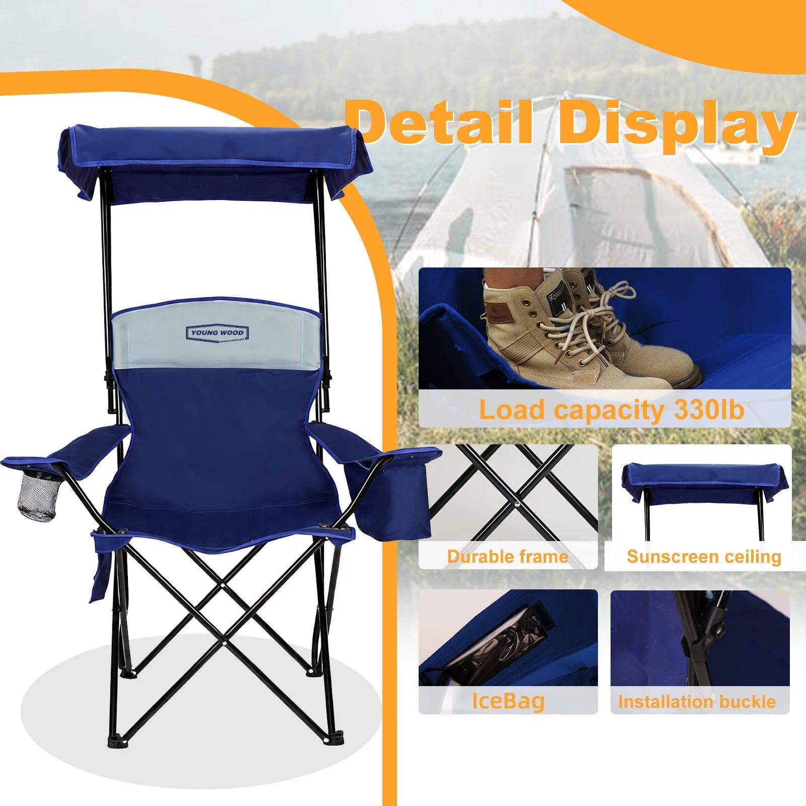 GERC Foldable Camping Chair With Sun Shade, Cooler Bag And Cup Holder Pocket by S And B Enterprise