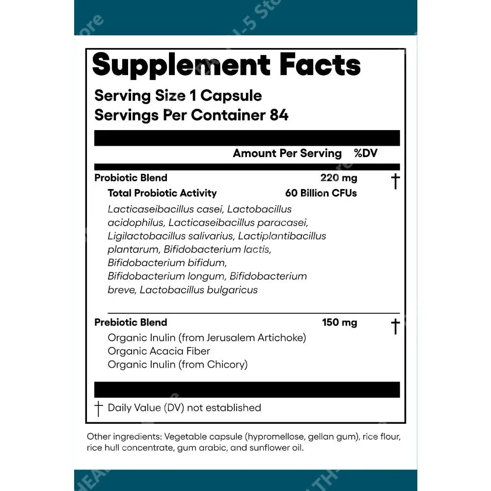 60 Count Probiotic Capsules with 10 strains and Organic Prebiotic Fiber by S And B Enterprise