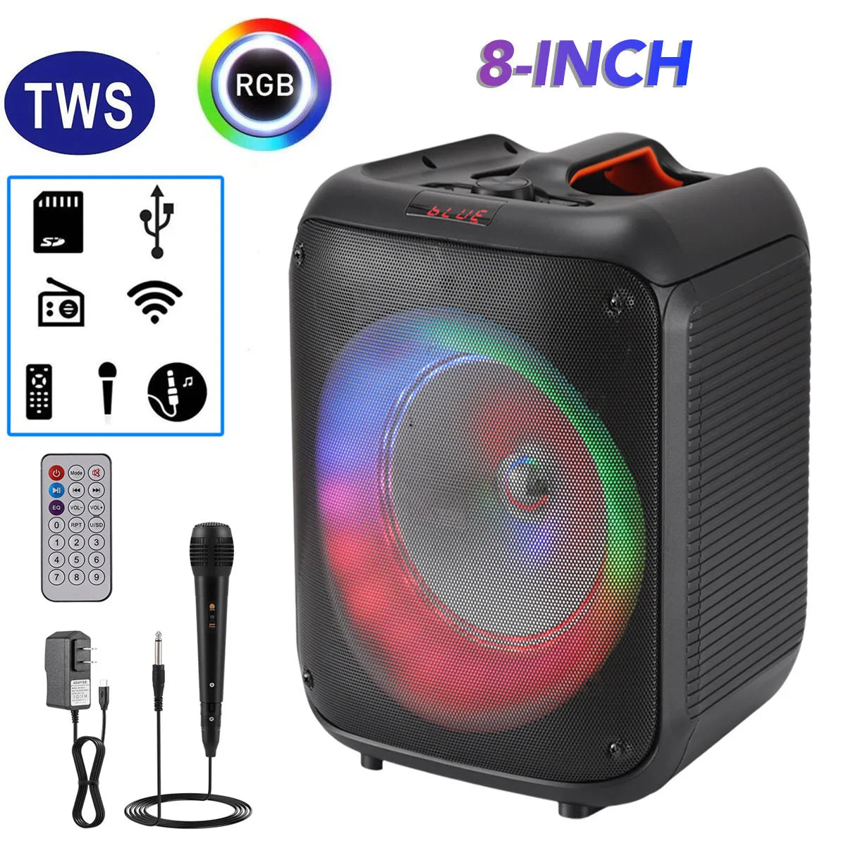 CURUK 6000W Portable Bluetooth Speaker With LED Lights And Mic