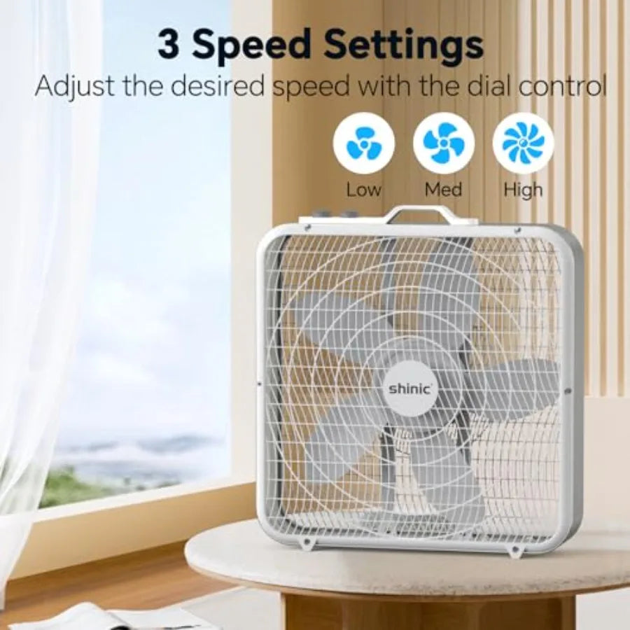 Box Fan With Thermostat Three Speed Five Blade Portable Floor Fan