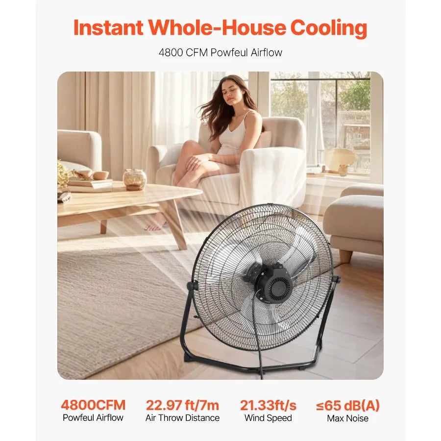 20 Inch Heavy Duty Metal Floor Fan 3 Speeds High Velocity 4800 CFM 360 Adjustable Tilt 21.33 ft/sec Airflow for Home Gym Office by S And B Enterprise