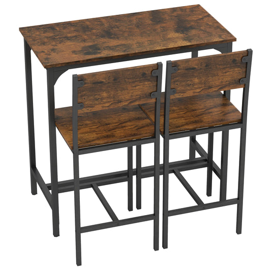 3-piece bar table set with 2 stools, rustic brown wood top and gray metal frame, S And B Enterprise