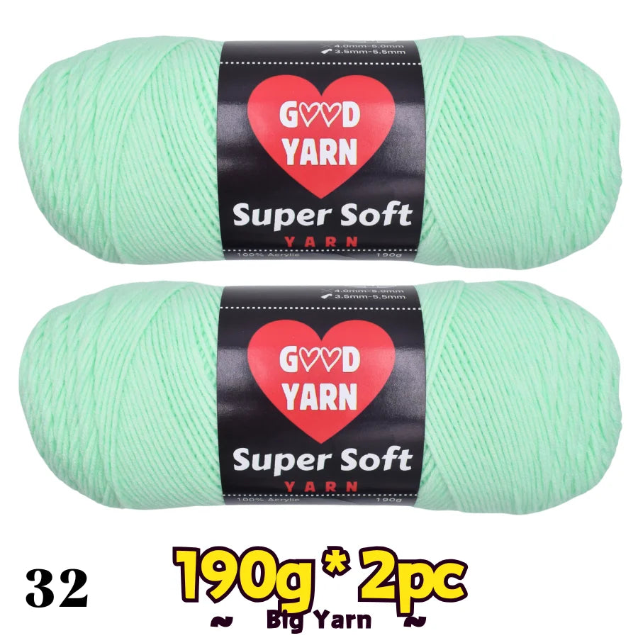 Good Yarn Velvet yarn balls, two mint green, 190g each, for crochet and knitting