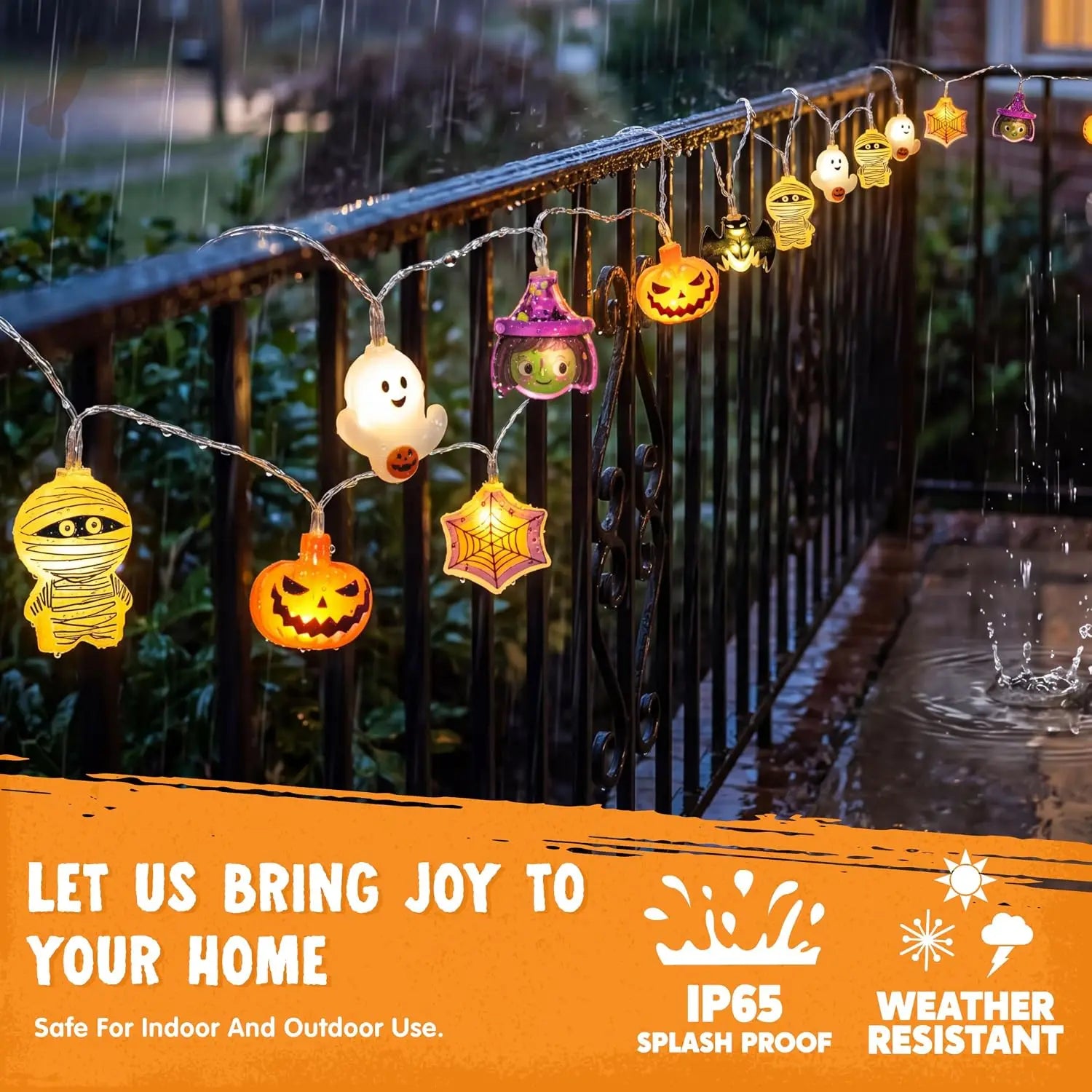Halloween string lights, 19.7ft, 30 LEDs with ghost and pumpkin 3D designs, battery timer, for indoor/outdoor use