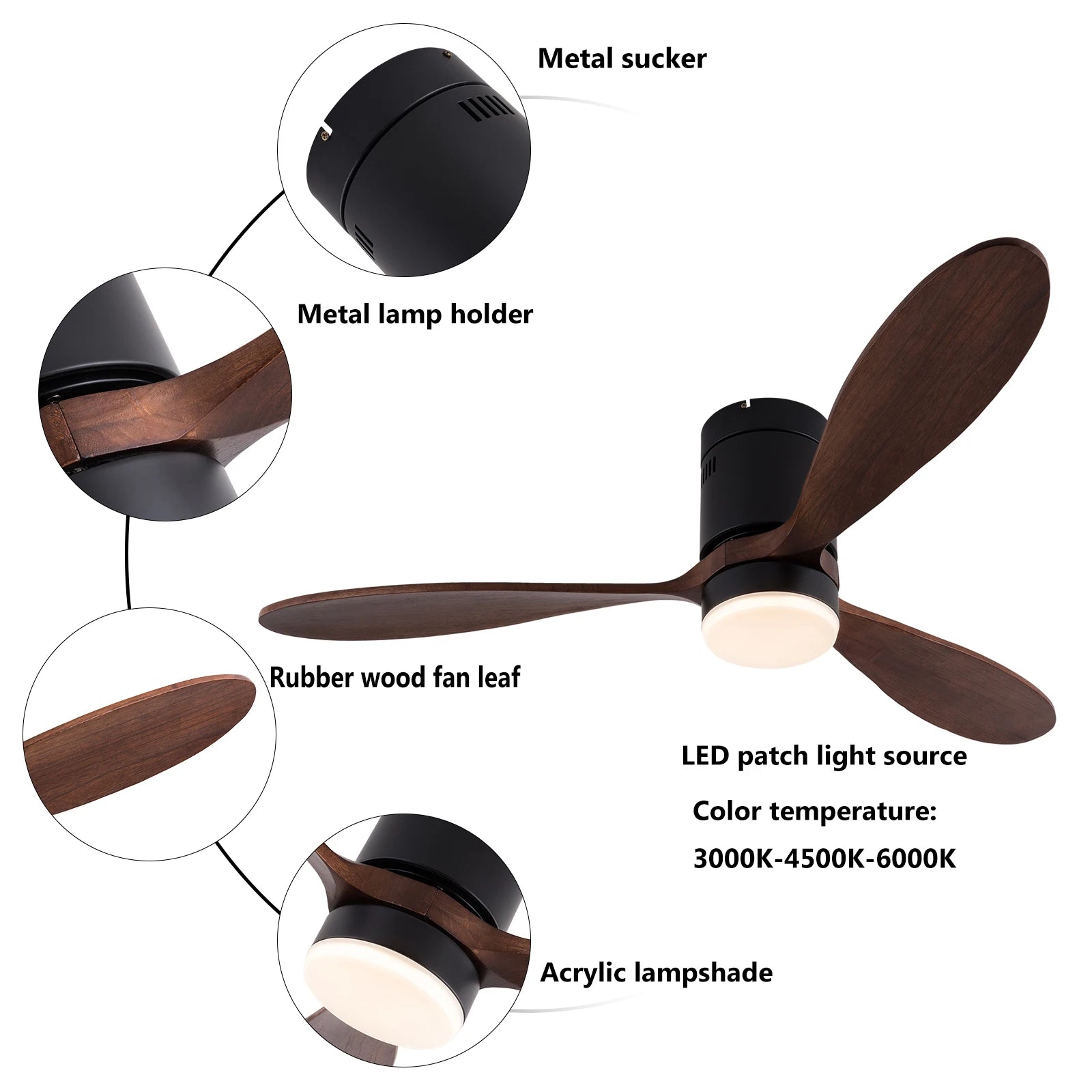 S And B Enterprise 52-inch smart ceiling fan with remote, dimmable LED light, rubber wood blades