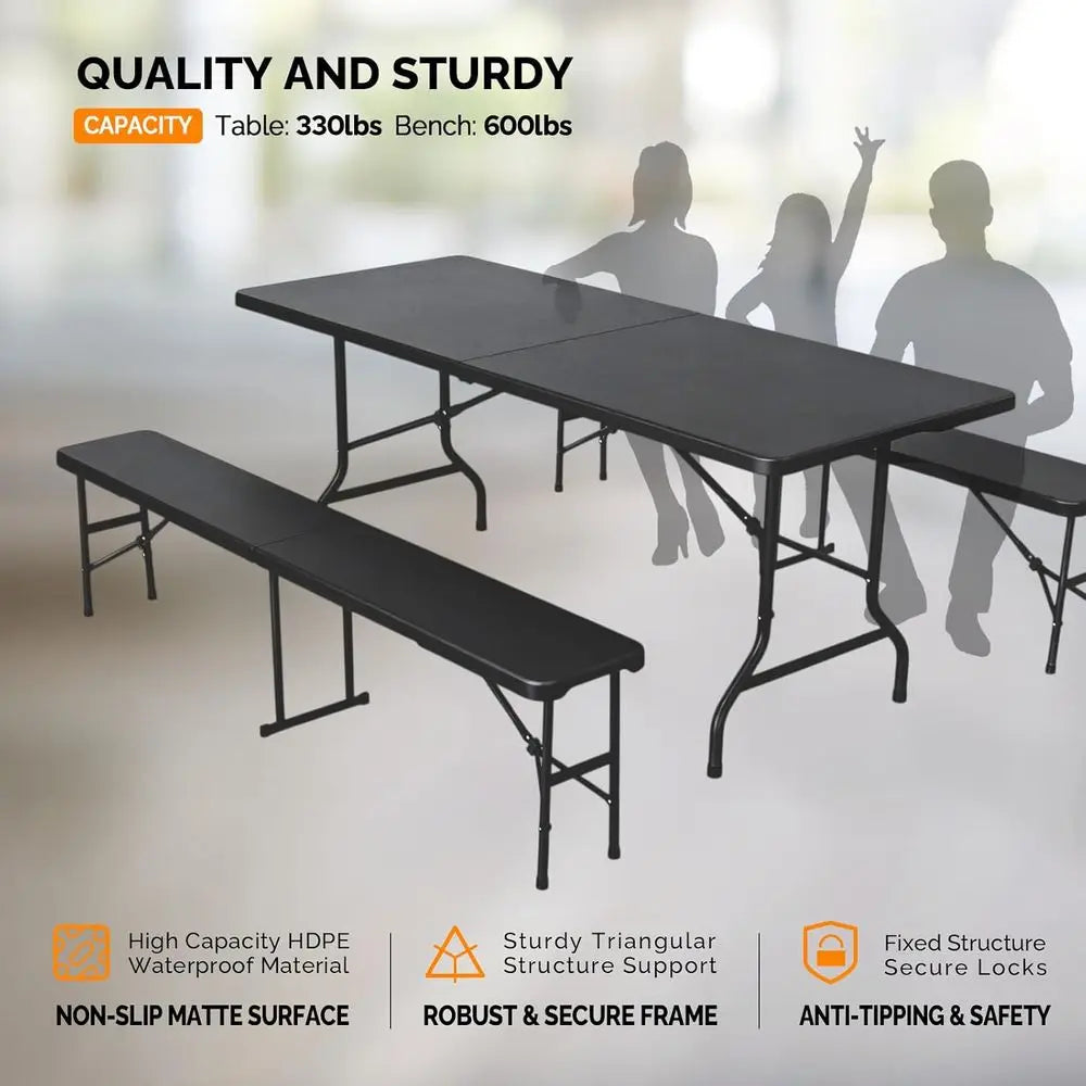 Picnic Table Set with 2 Benches, 6 eet Camping Table Chair Set | 3-Piece olding urniture or Indoor or Outdoor Use, Tree ed HDPE by S And B Enterprise