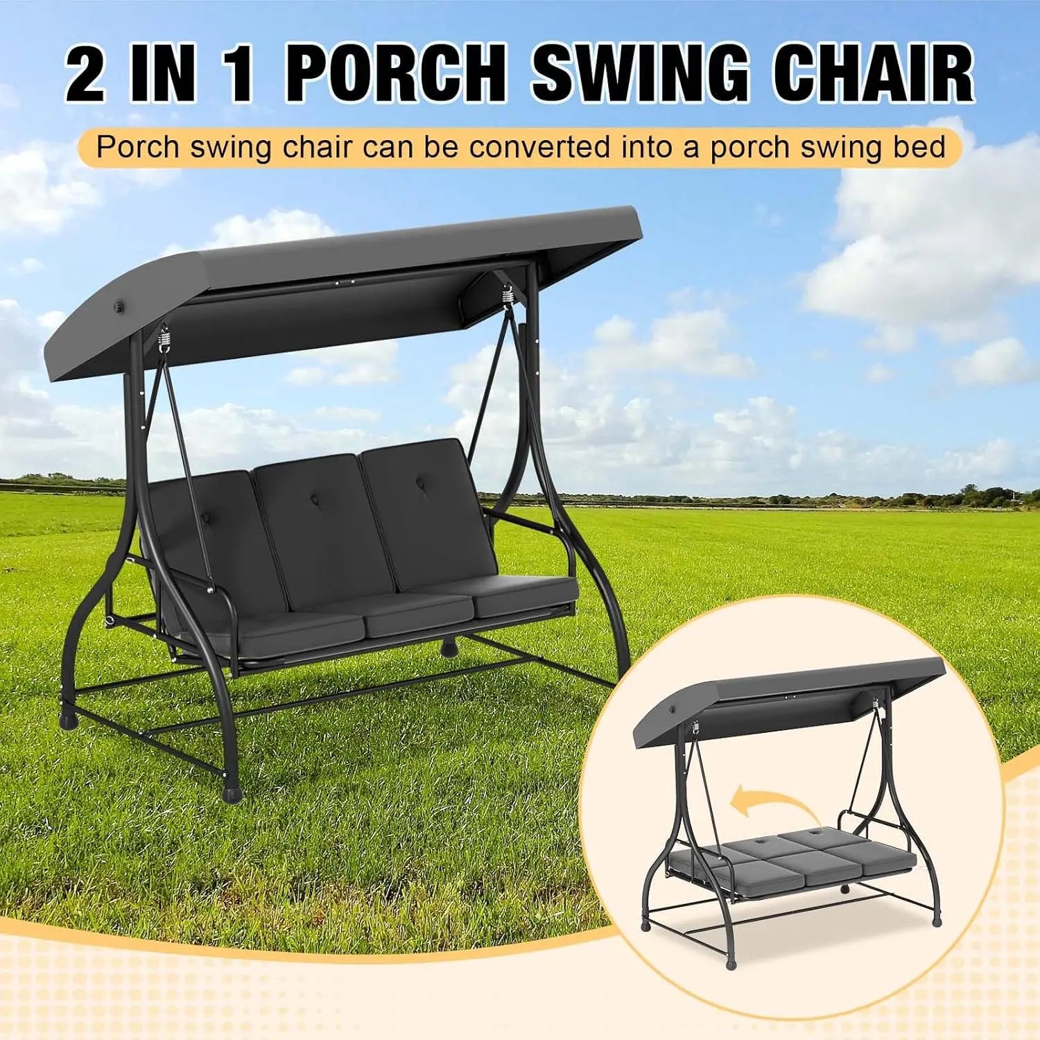 Outdoor Patio Swing Chair With Adjustable Canopy And Removable Cushion by S And B Enterprise