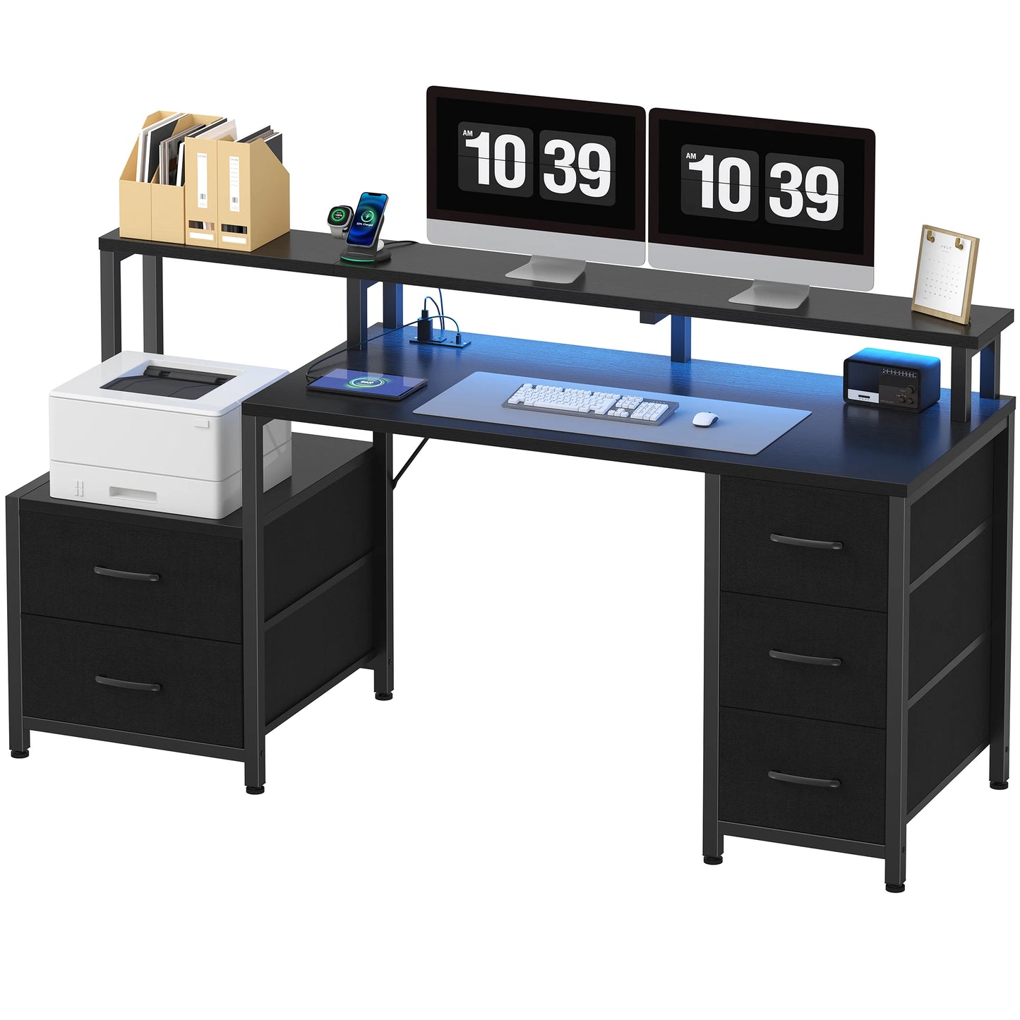 JHK Gaming Computer Desk With LED Lights And Drawers
