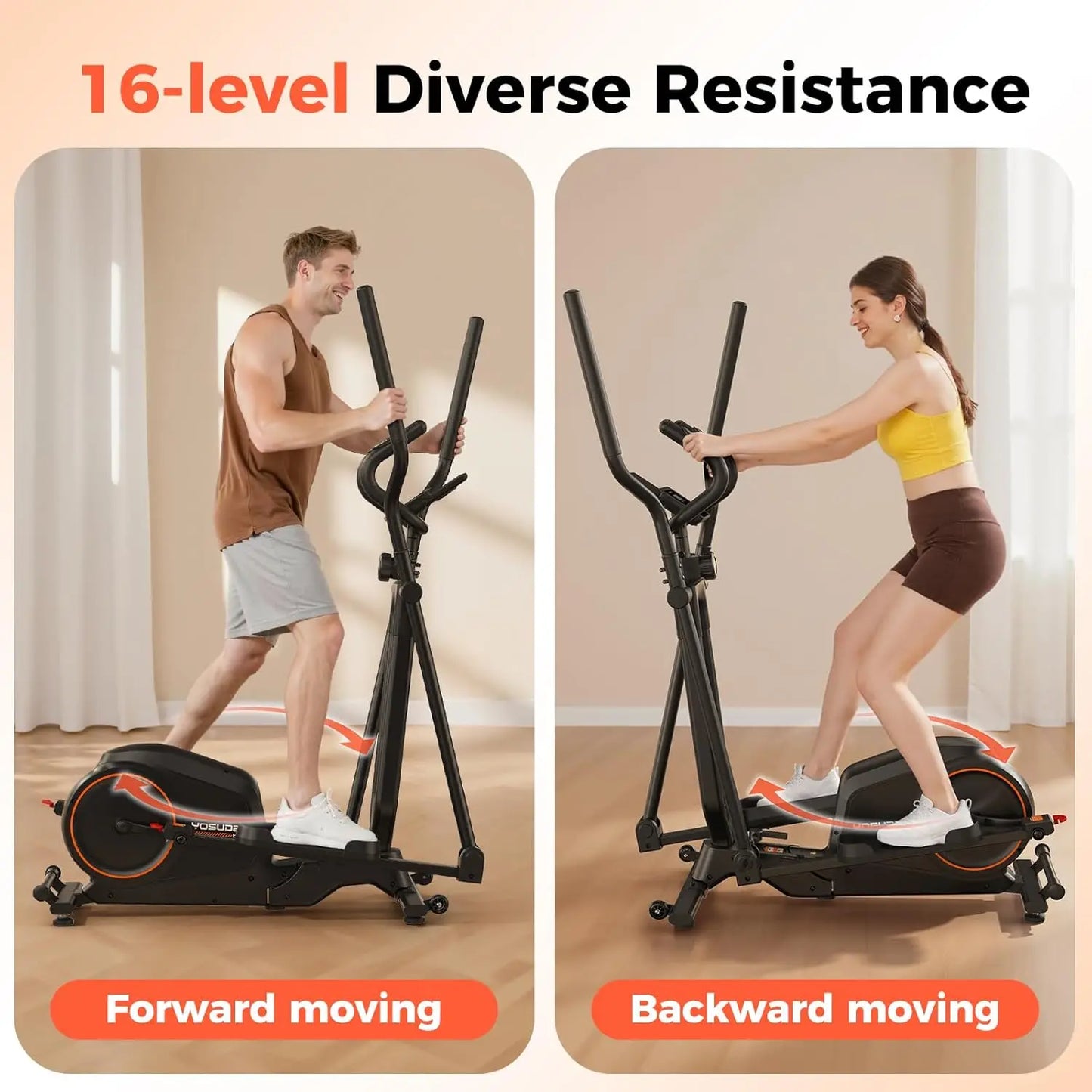 YOSUDA Foldable Elliptical Exercise Machine for Home, 15 Inch Stride Compact Folding Elliptical Trainer, Only 2 Sq.Ft Foldable Design for Small Spaces, Elliptical Cross Trainer with 16 Levels Magnetic Resistance by S And B Enterprise