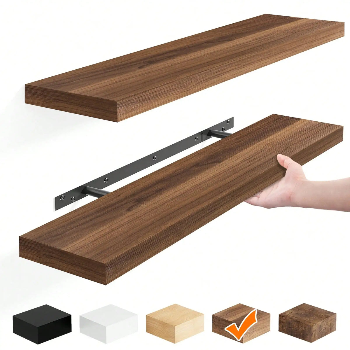 Floating Shelves set of 2, 22-inch wall-mounted rustic brown MDF shelves by S And B Enterprise