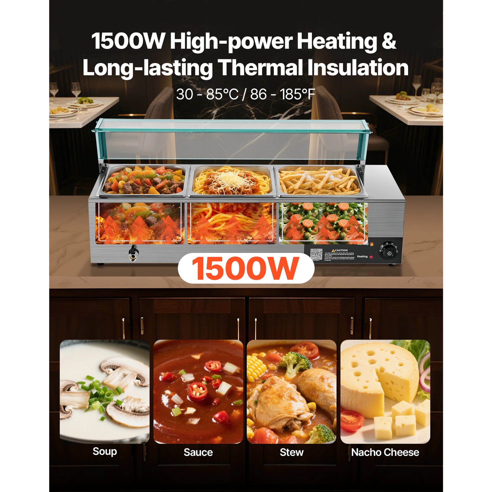 SucceBuy Commercial Food Warmer Stainless Steel Buffet With Glass Cover by S And B Enterprise