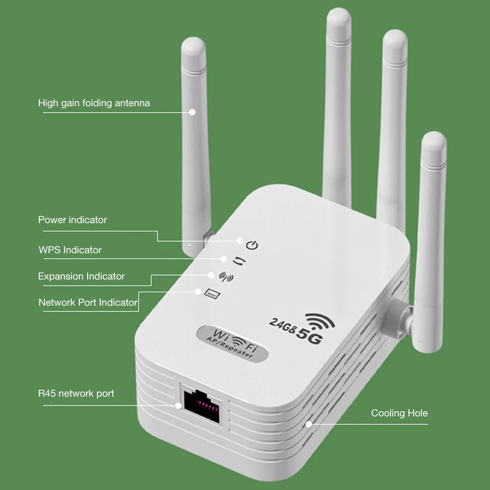 VKTECH 1200Mbps Wireless WiFi Repeater Dual Band Extender