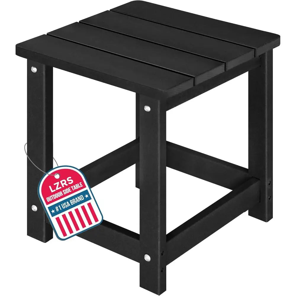 Patio side table, black HDPE for decks and Adirondack chairs; LZRS tag