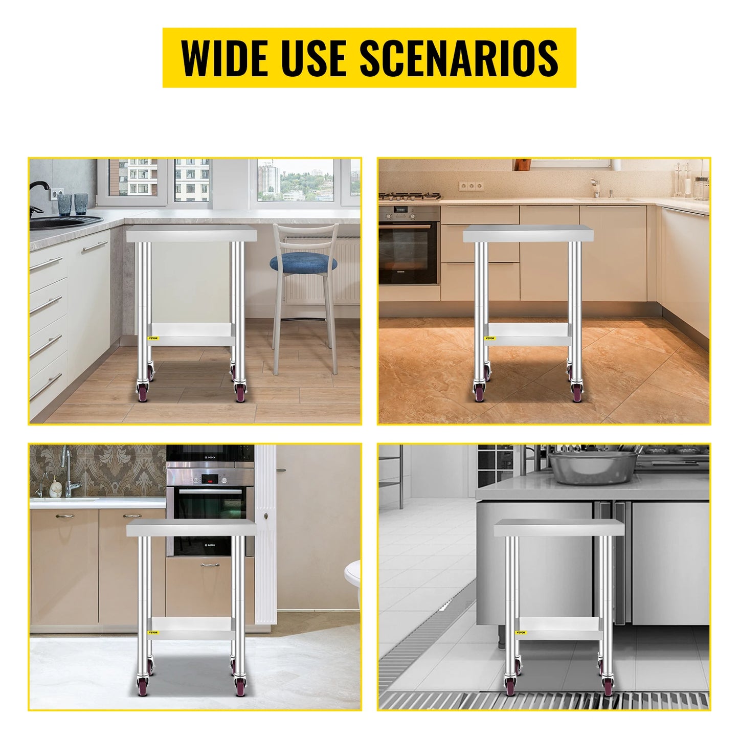 SucceBuy Stainless Steel Commercial Kitchen Work Table With Caster Wheels