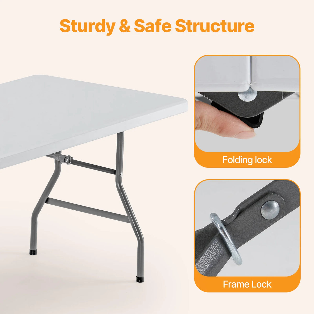 MCQ 6 FT to 8 FT Folding Outdoor Picnic Table With Carrying Handle Foldable Table for Camping Picnic Dining Party Kitchen Outdoor Indoor Easy to Fold and Store