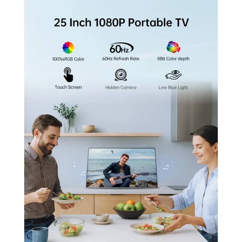 25-Inch Portable Android TV with touch screen, 8GB RAM, 128GB storage, 1080P, built-in camera
