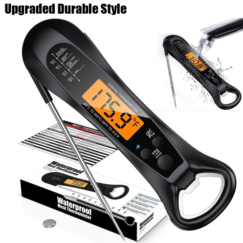 BBQ digital meat thermometer with 2 probes by S And B Enterprise, black waterproof kitchen thermometer