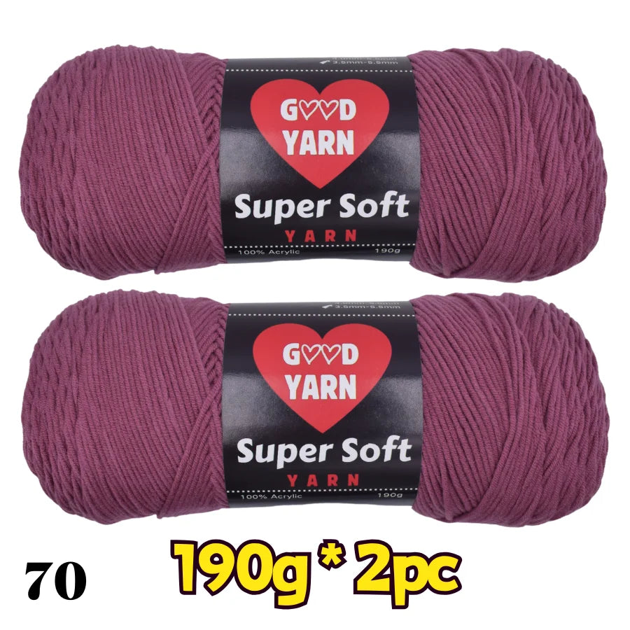 Good Yarn Velvet yarn, two pink 190g balls, soft thick yarn for crochet, knitting, winter hats and scarves