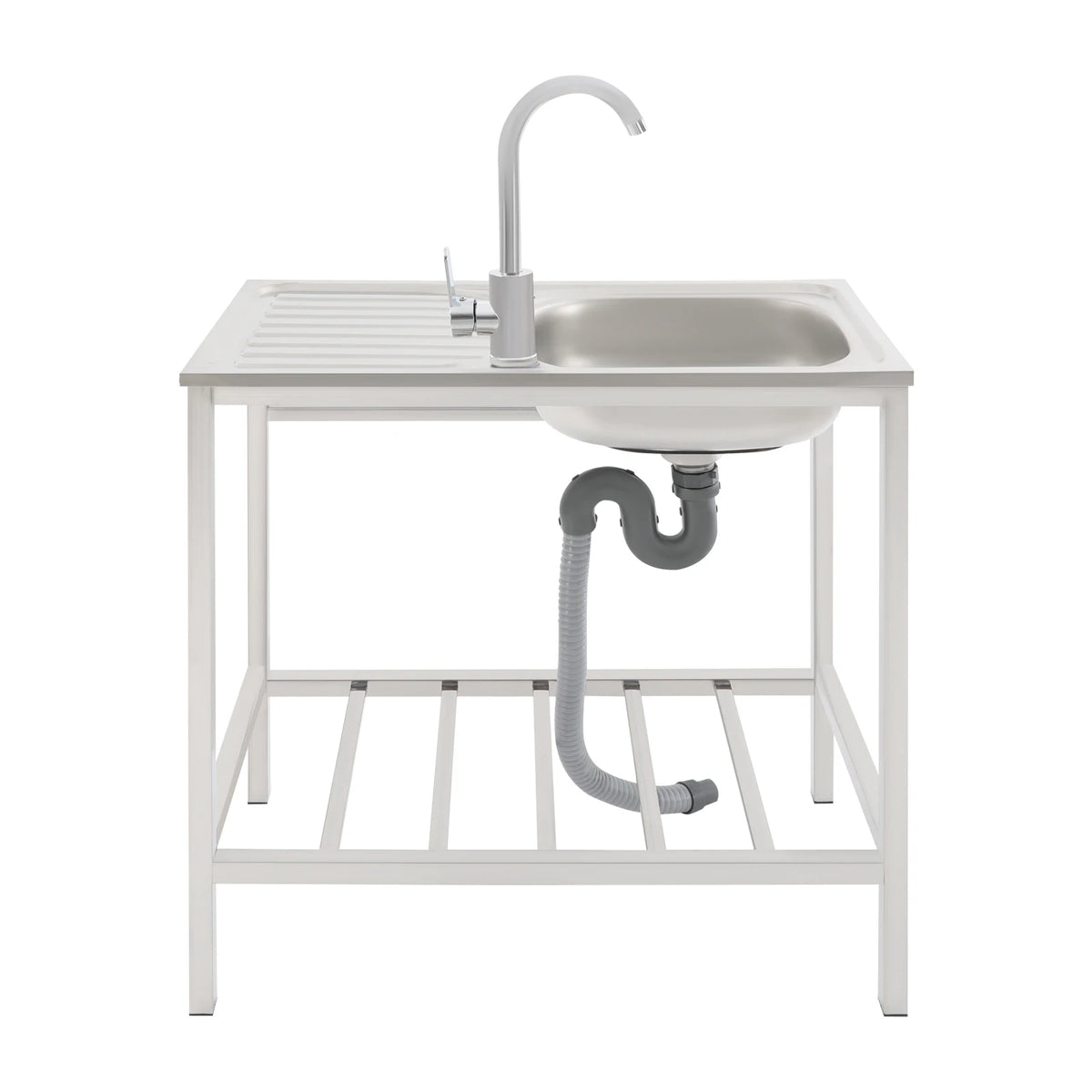 75*40*75cm Commercial Sink with Operation Countertop and Shelf, Kitchen Single Bowl Sink, Free Standing Sink with 360 Faucet