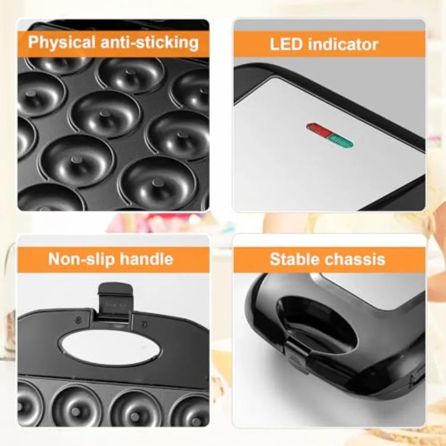 Mini Donut Maker 16-Hole Electric With Non-Stick Surface