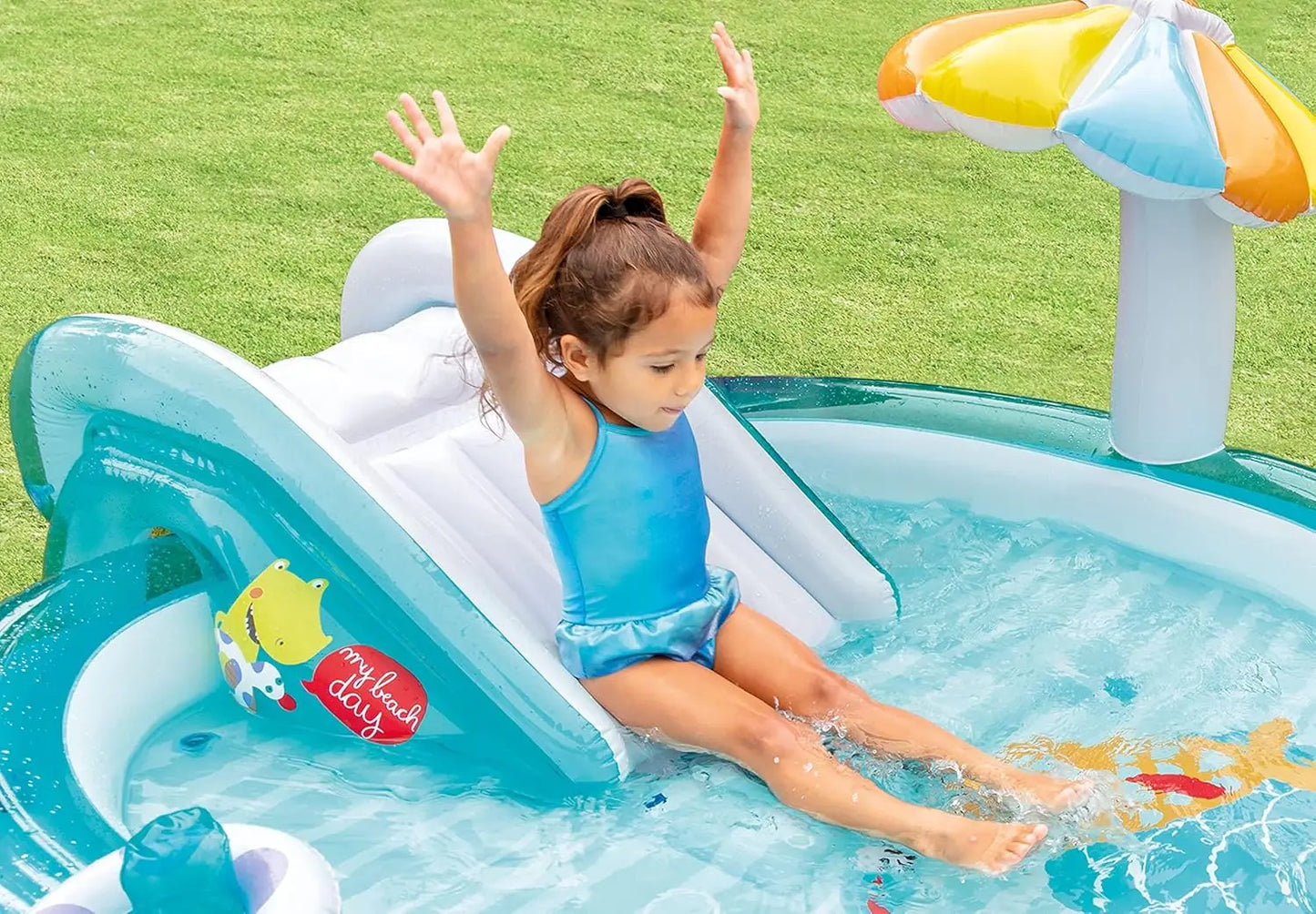 Outdoor Inflatable Kiddie Pool With Slide And Sprinklers
