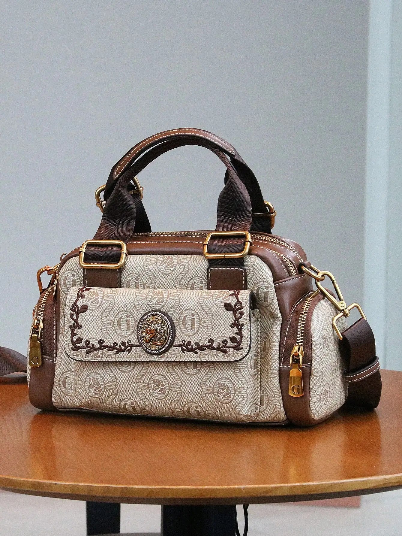 NONECN Fashion Multi Pocket Shoulder Bag Leather Box Style