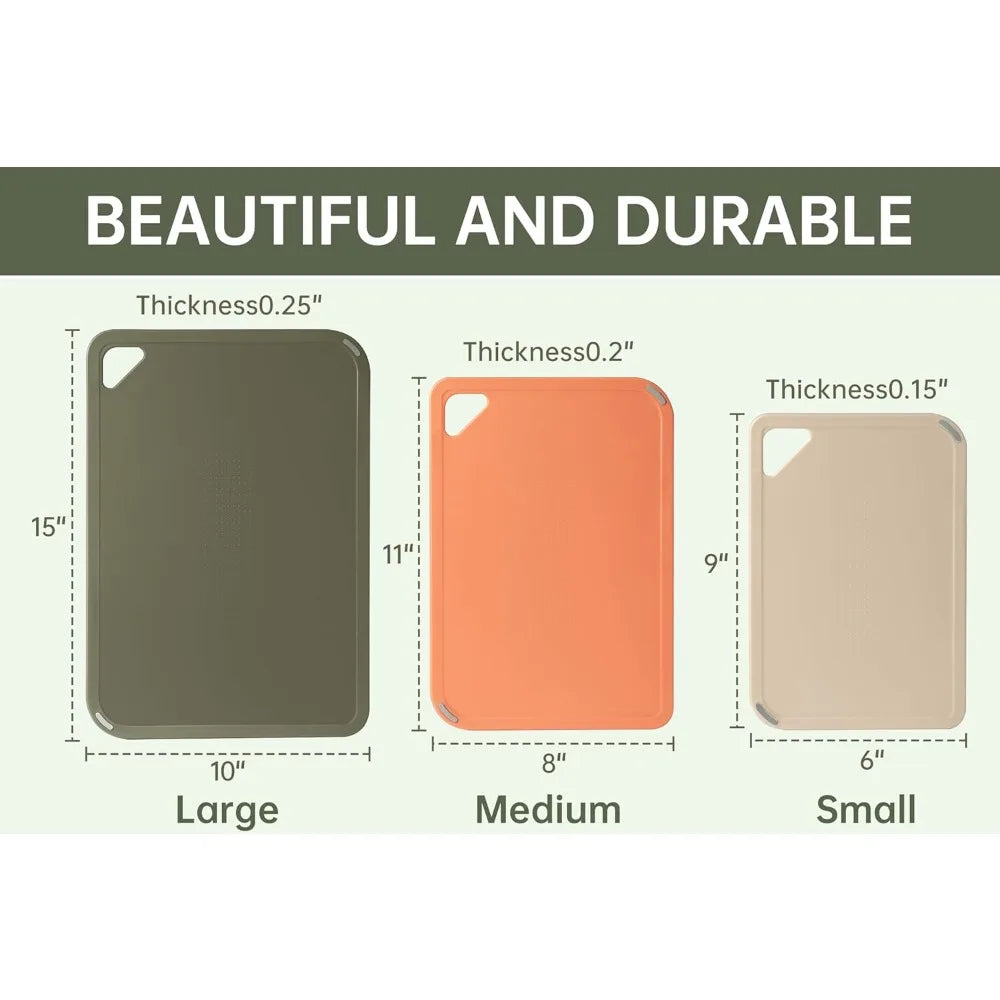 Plastic Cutting Board Set, Cutting Boards for Kitchen BPA Free, Large-Small Chopping Boards Set of 3 Non-Slip for Cooking Camping Dishwasher Safe, Reversible, with Grip Handle, 15"×10"×0.6" by S And B Enterprise