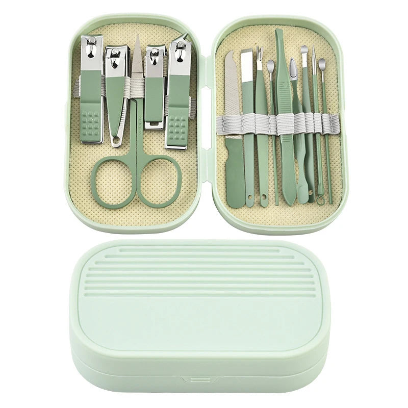 14 Piece Deluxe Manicure & Pedicure Set Pink And Blue Stainless Steel Nail Scissors, Clippers, Ear Digging Spoon for Men & Women by S And B Enterprise